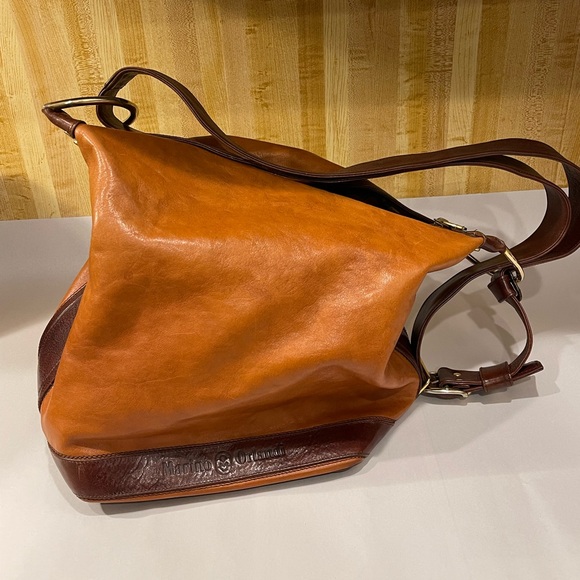Vintage MARINO ORLANDI Leather Sling Bag Embossed Bucket Handbag ITALY